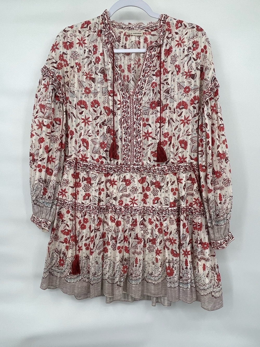 ULLA JOHNSON Marigold Cream Long Sleeve cotton puff ballon sleeve mini dress - Picture 2 of 14
